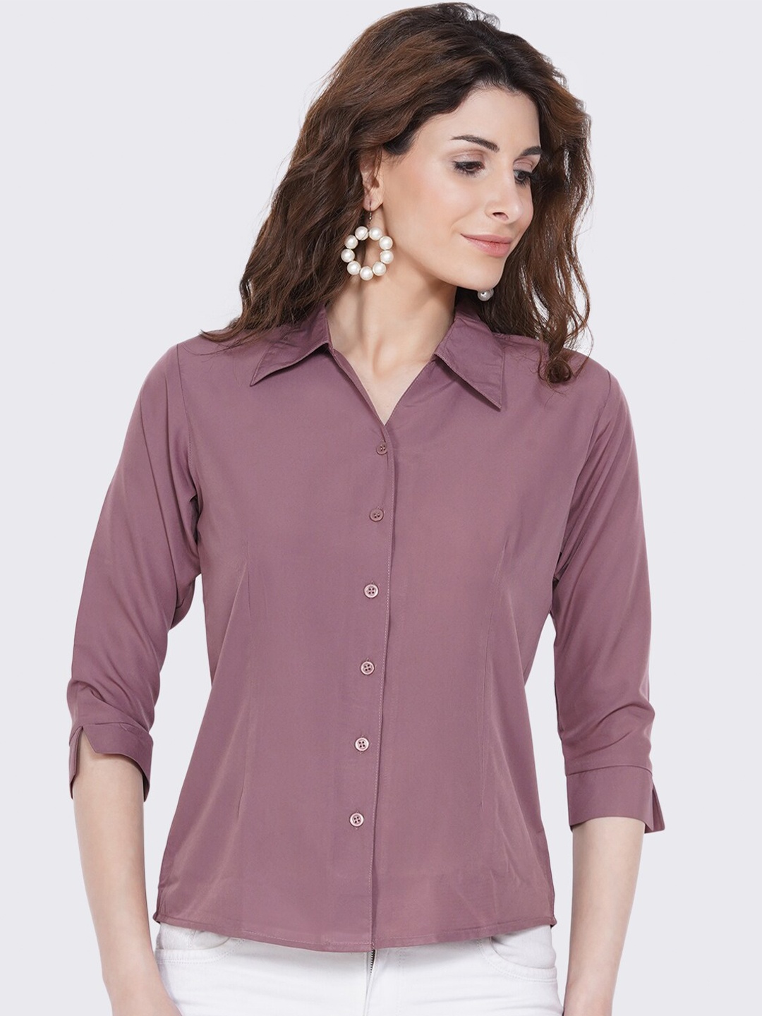 

KALINI Spread Collar Slim Fit Crepe Casual Shirt, Lavender