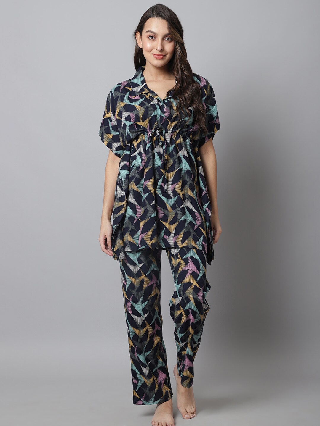 

Kanvin Abstract Printed Night Suit, Navy blue