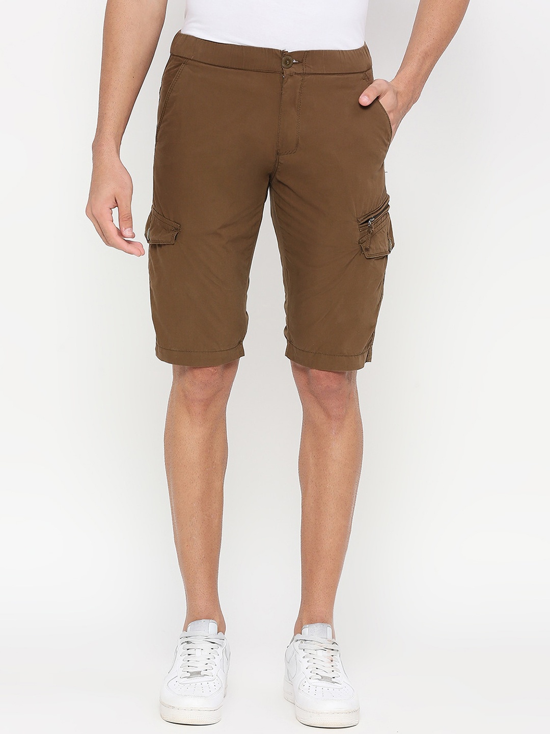 

beevee Men Pure Cotton Cargo Shorts, Brown