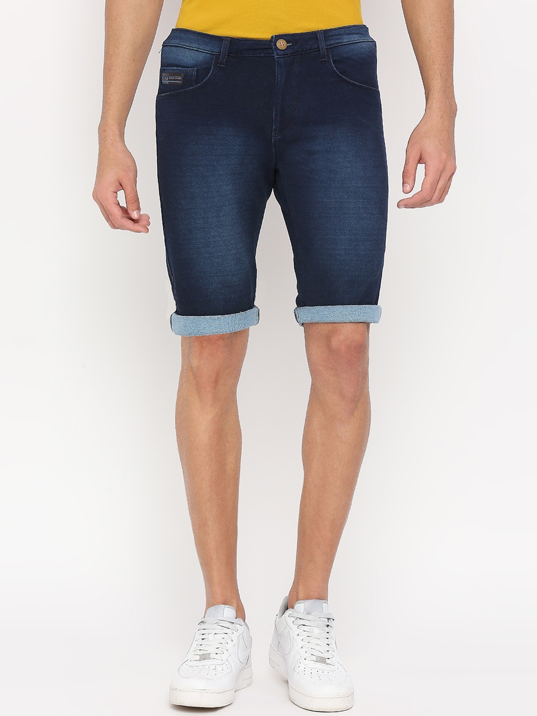 

beevee Men Washed Denim Shorts, Navy blue