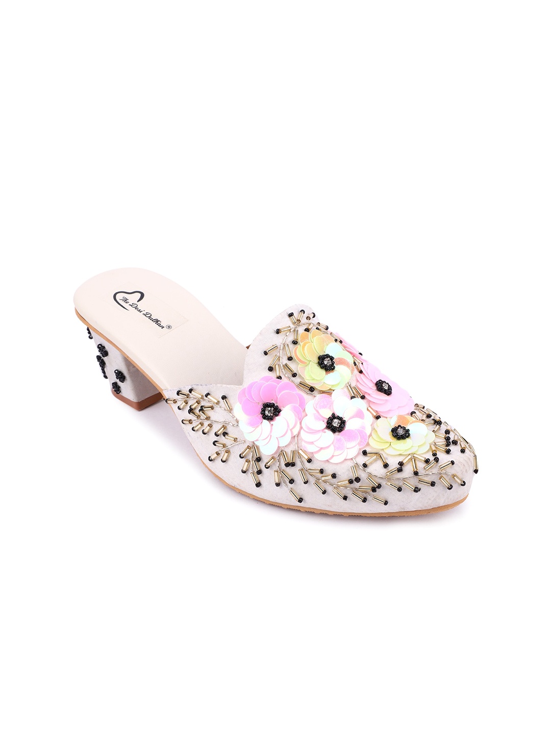 

The Desi Dulhan Embellished Block Heel Mules, White
