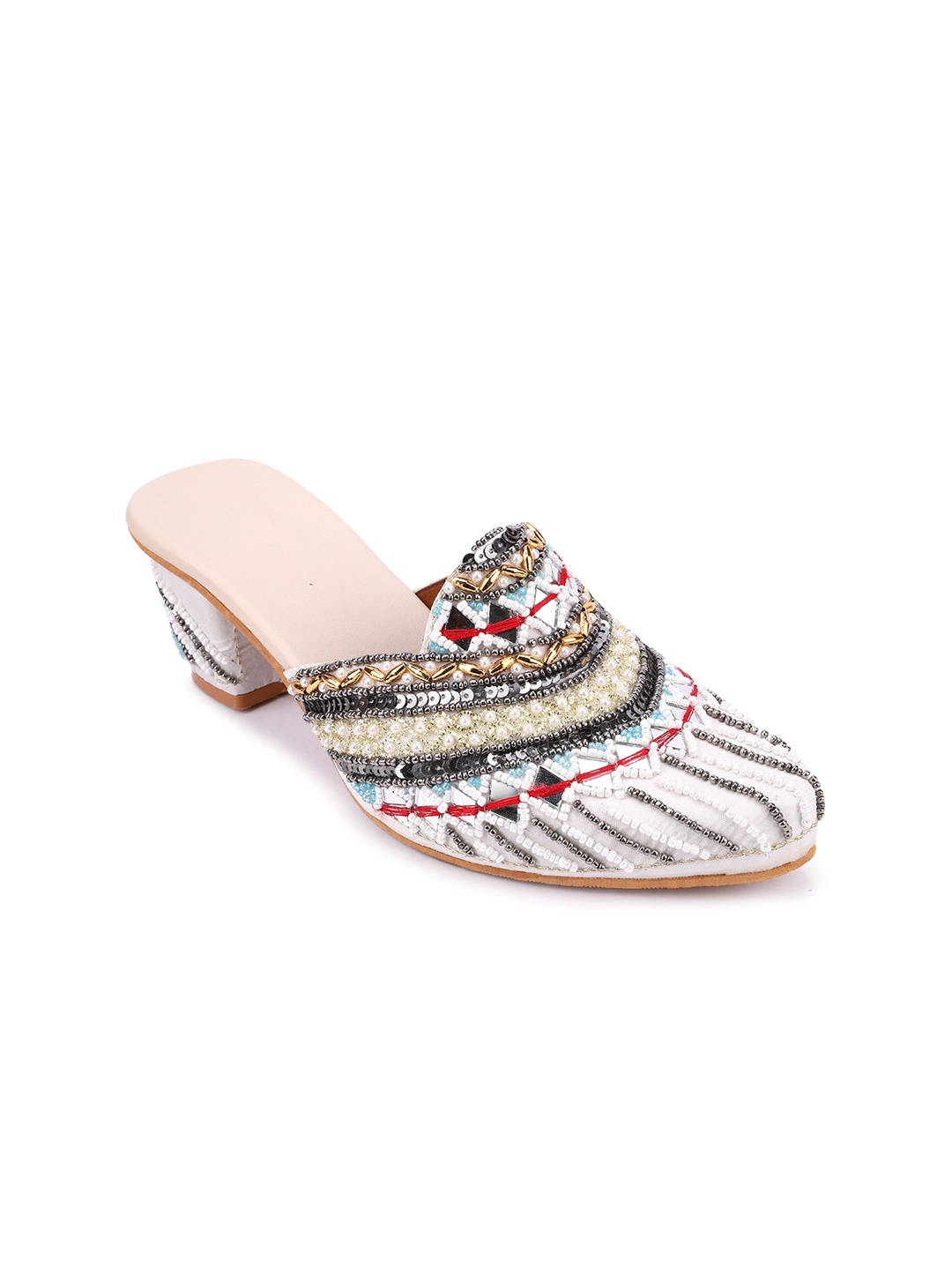 

The Desi Dulhan Embellished Block Heel Mules, White