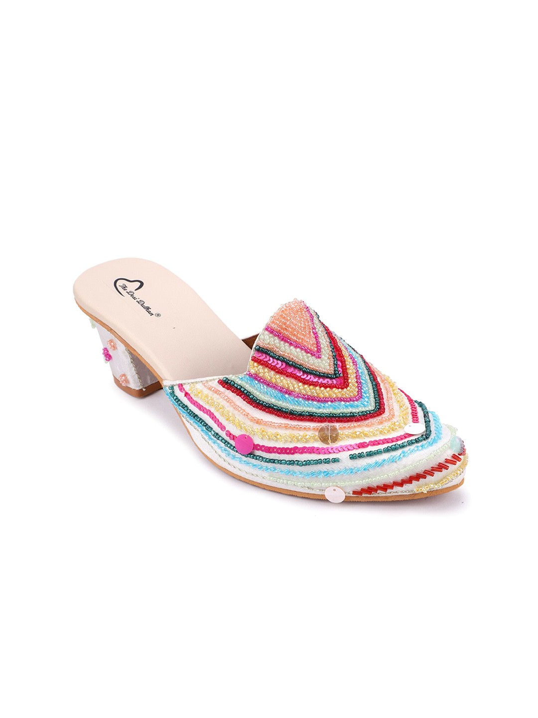 

The Desi Dulhan Embellished Block Heel Mules, White