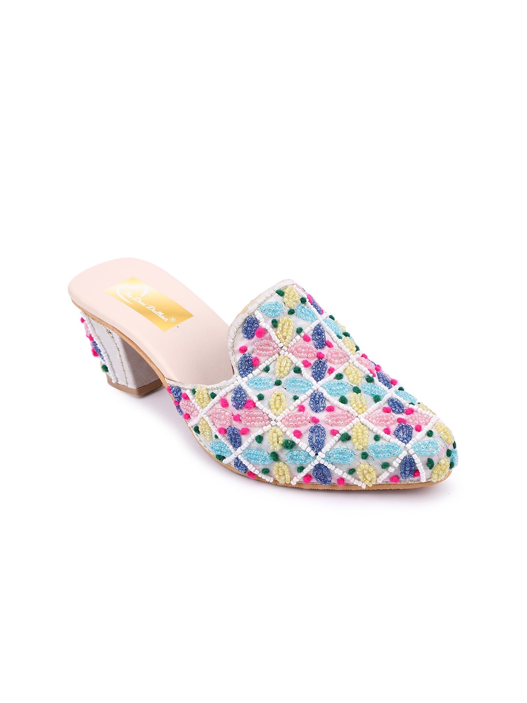 

The Desi Dulhan Embellished Block Heel Mules, White