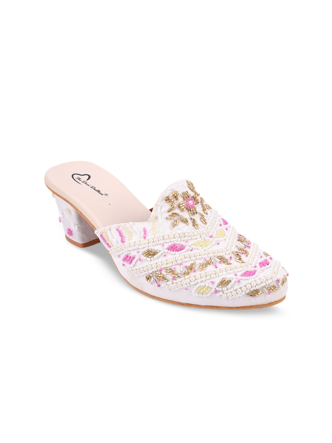 

The Desi Dulhan Ethnic Embellished Block Mules, White