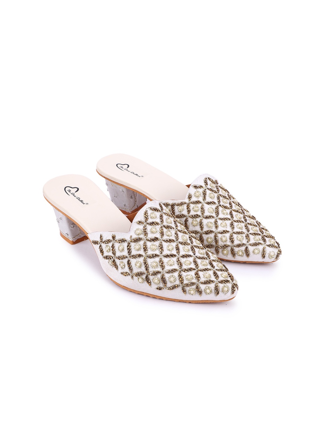 

The Desi Dulhan Embellished Block Heel Mules, White
