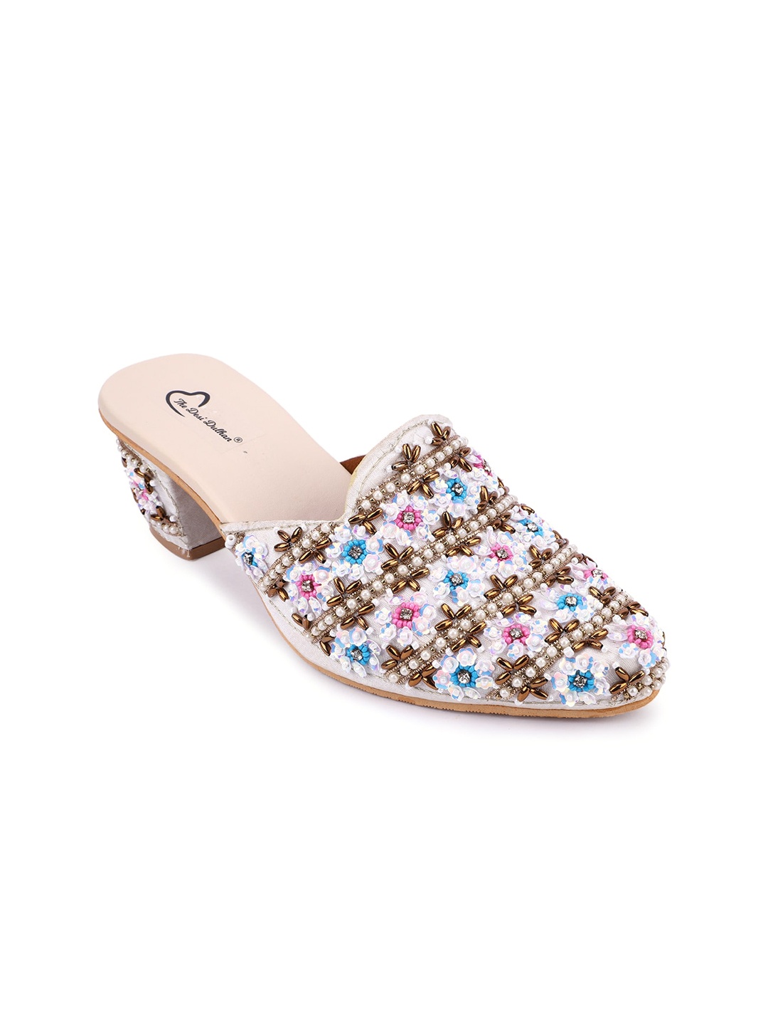 

The Desi Dulhan Embellished Block Heel Mules, White