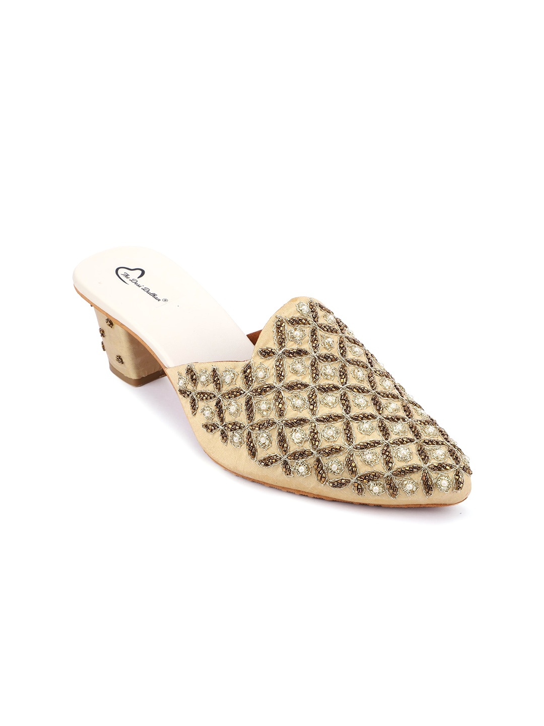 

The Desi Dulhan Embellished Block Heel Mules, Gold