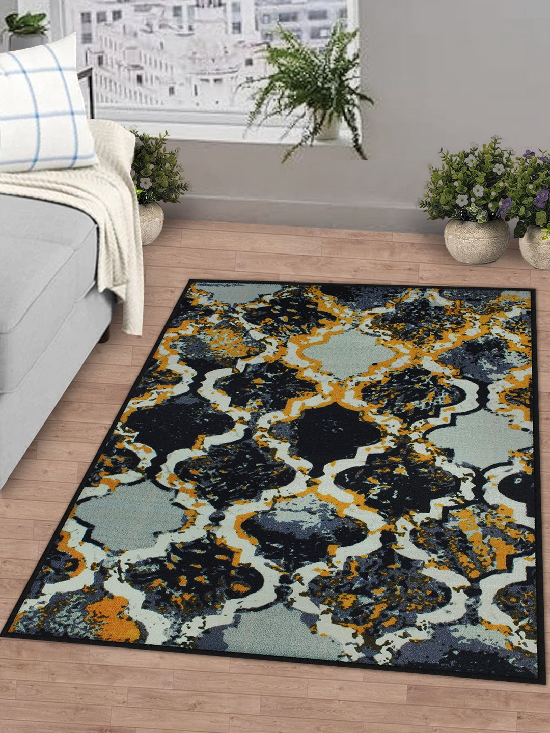 

Story@home Blue & Mustard-Yellow Printed Anti-Skid Rectangular Floor Carpet