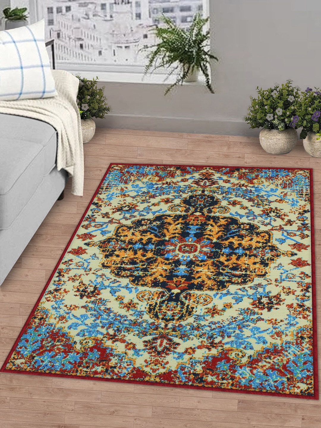 

Story@home Blue & Maroon Printed Anti-Skid Rectangular Floor Carpet