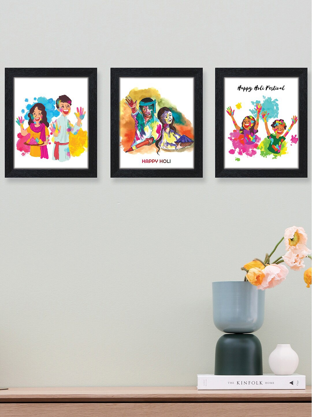 

nest ART Set Of 3 Multi-Coloured Family Holi Wall Paintings