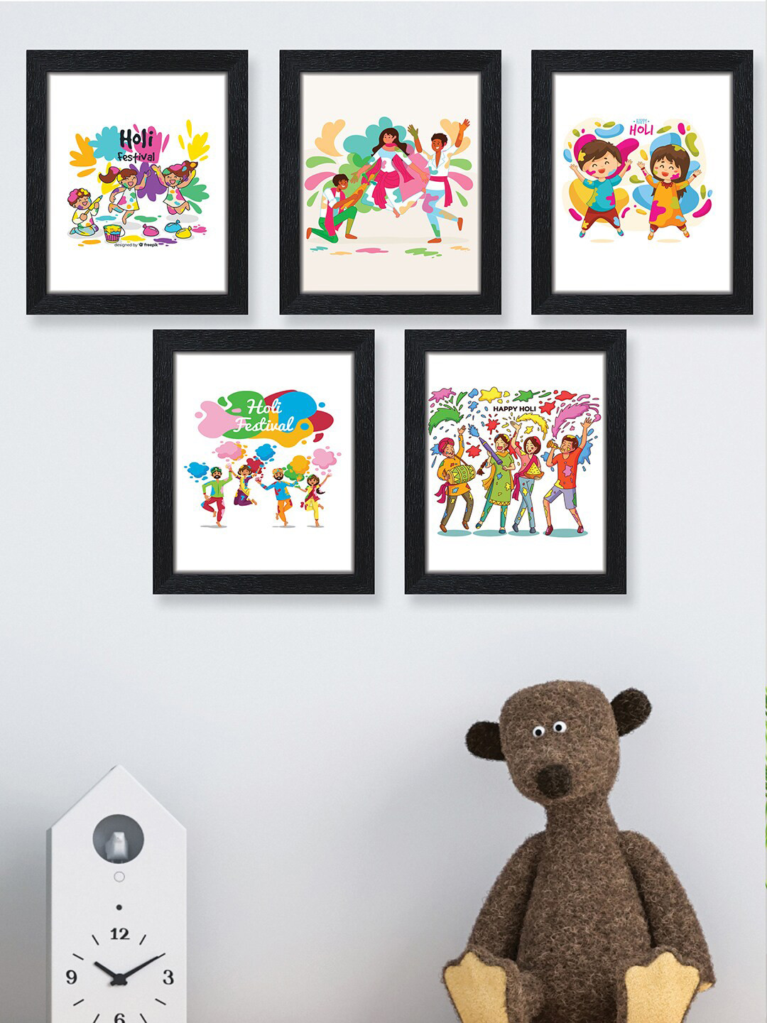 

nest ART 5 Pcs Multi-Coloured Holi Dance Painting Framed Wall Arts