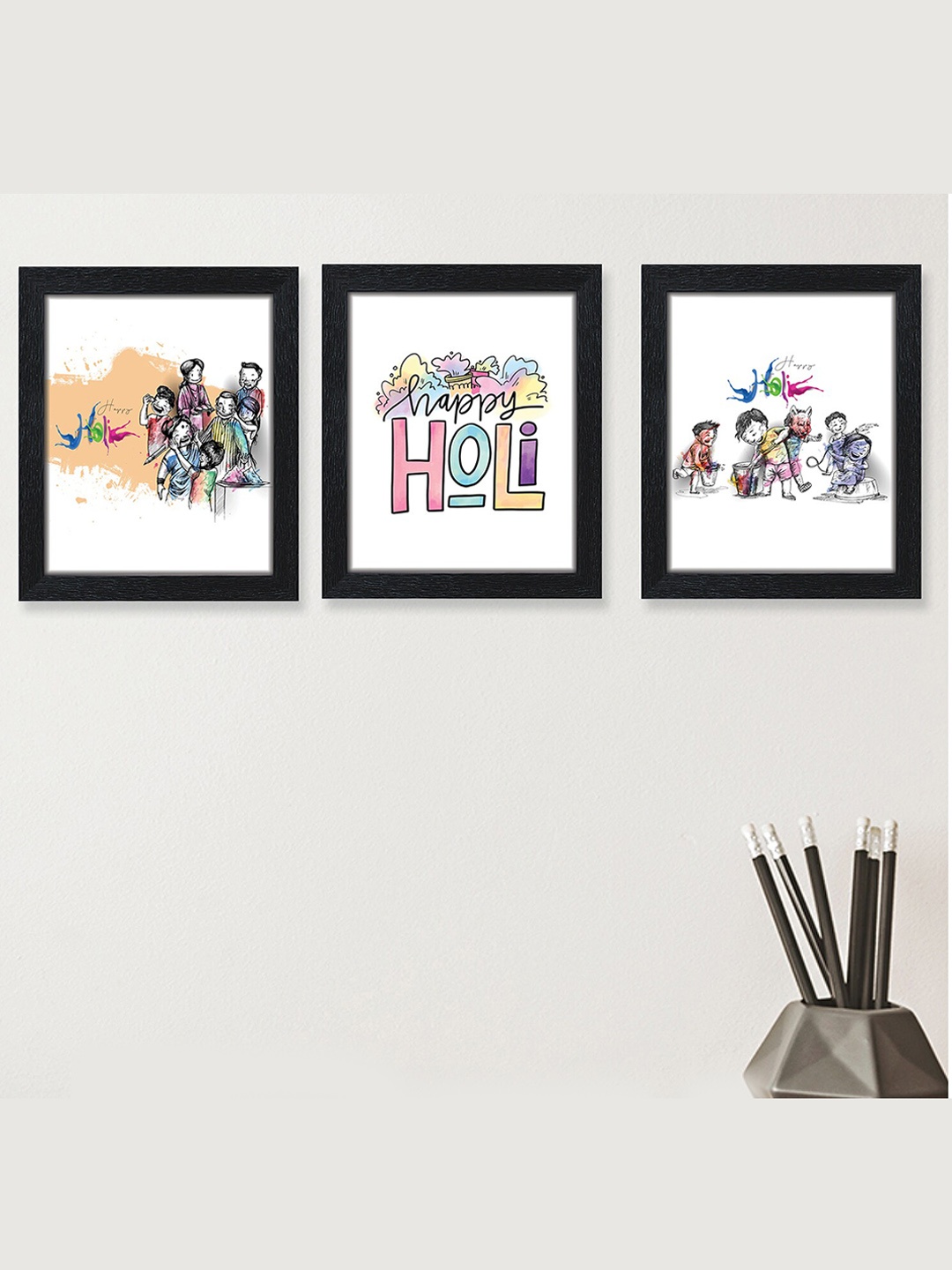 

nest ART 3 Pcs White & Black Holi Celebration Painting Framed Wall Arts