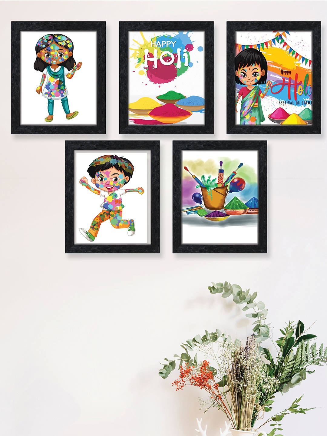 

nest ART 5 Pcs Multi-Coloured Holi Festival Painting Framed Wall Arts