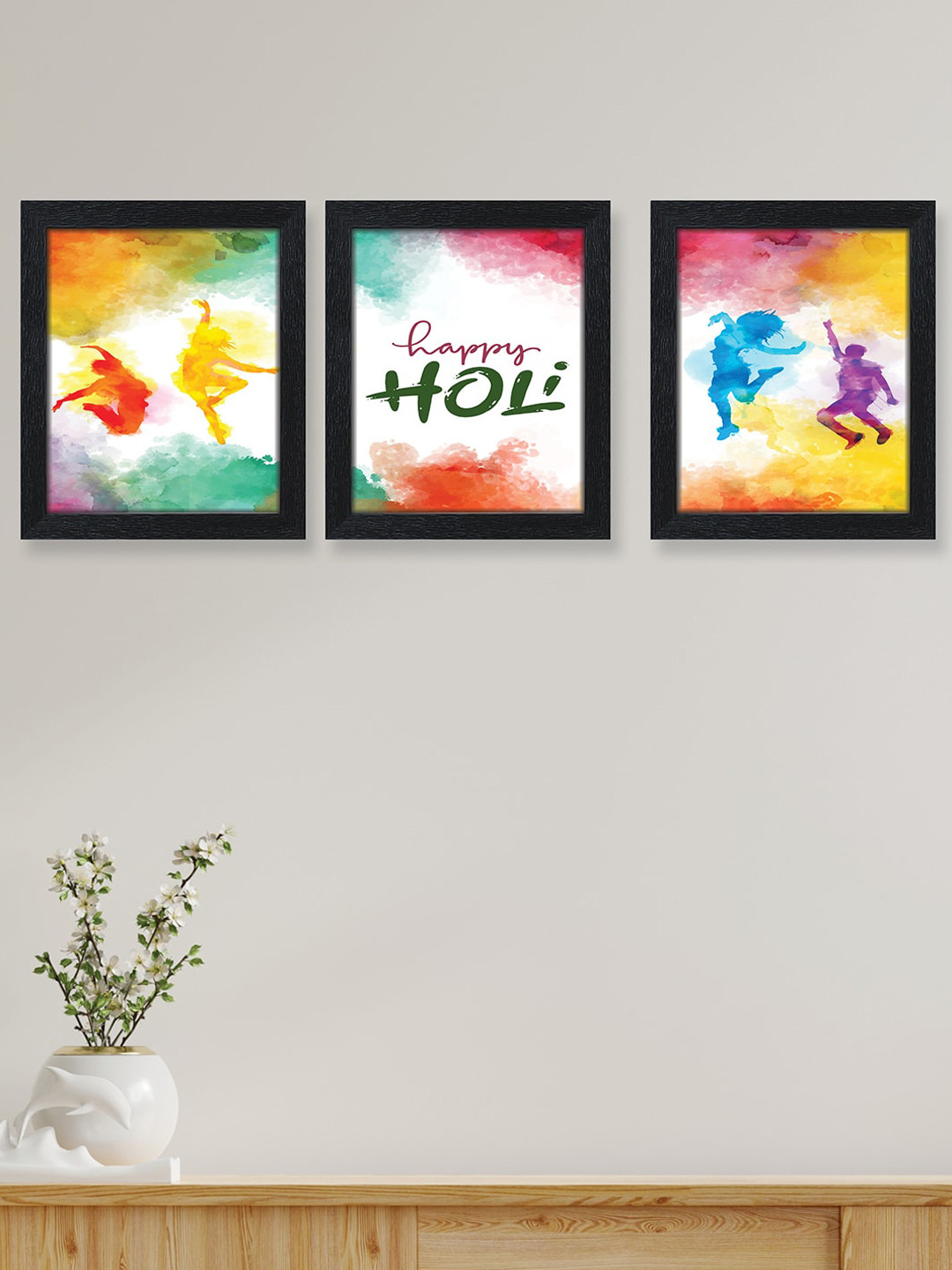 

nest ART 3 Pcs Multi-Coloured Hindu Festival Of Colours Painting Framed Wall Arts