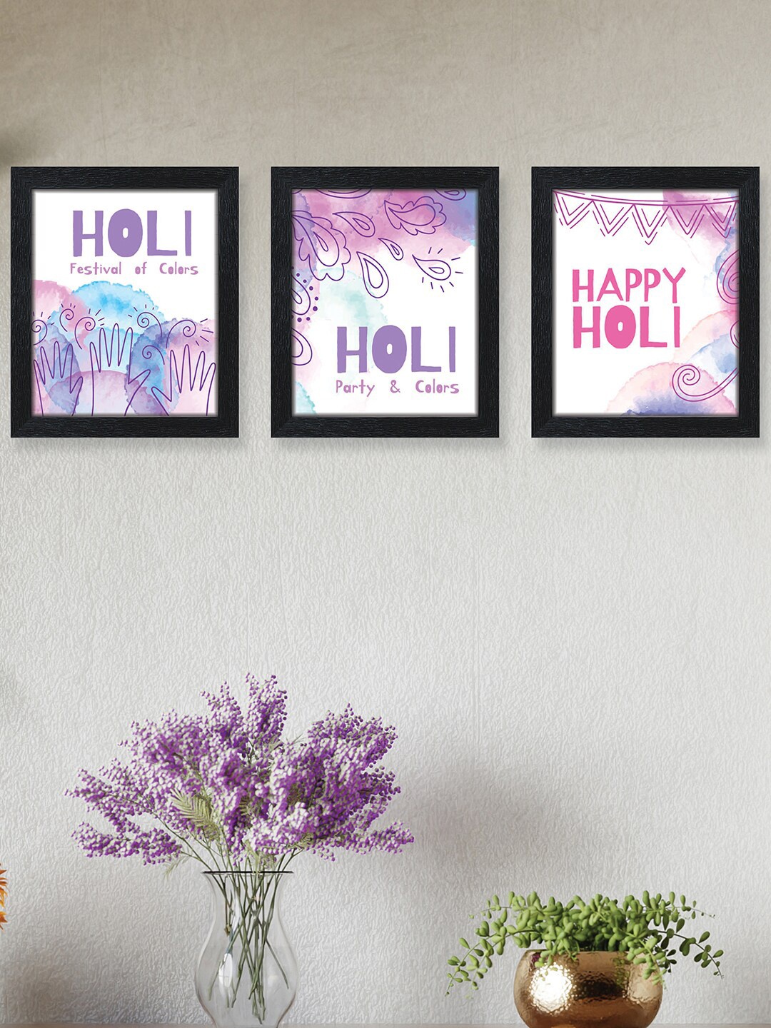 

nest ART 3 Pcs Pink & Purple Hindu Festival Of Colours Painting Framed Wall Arts