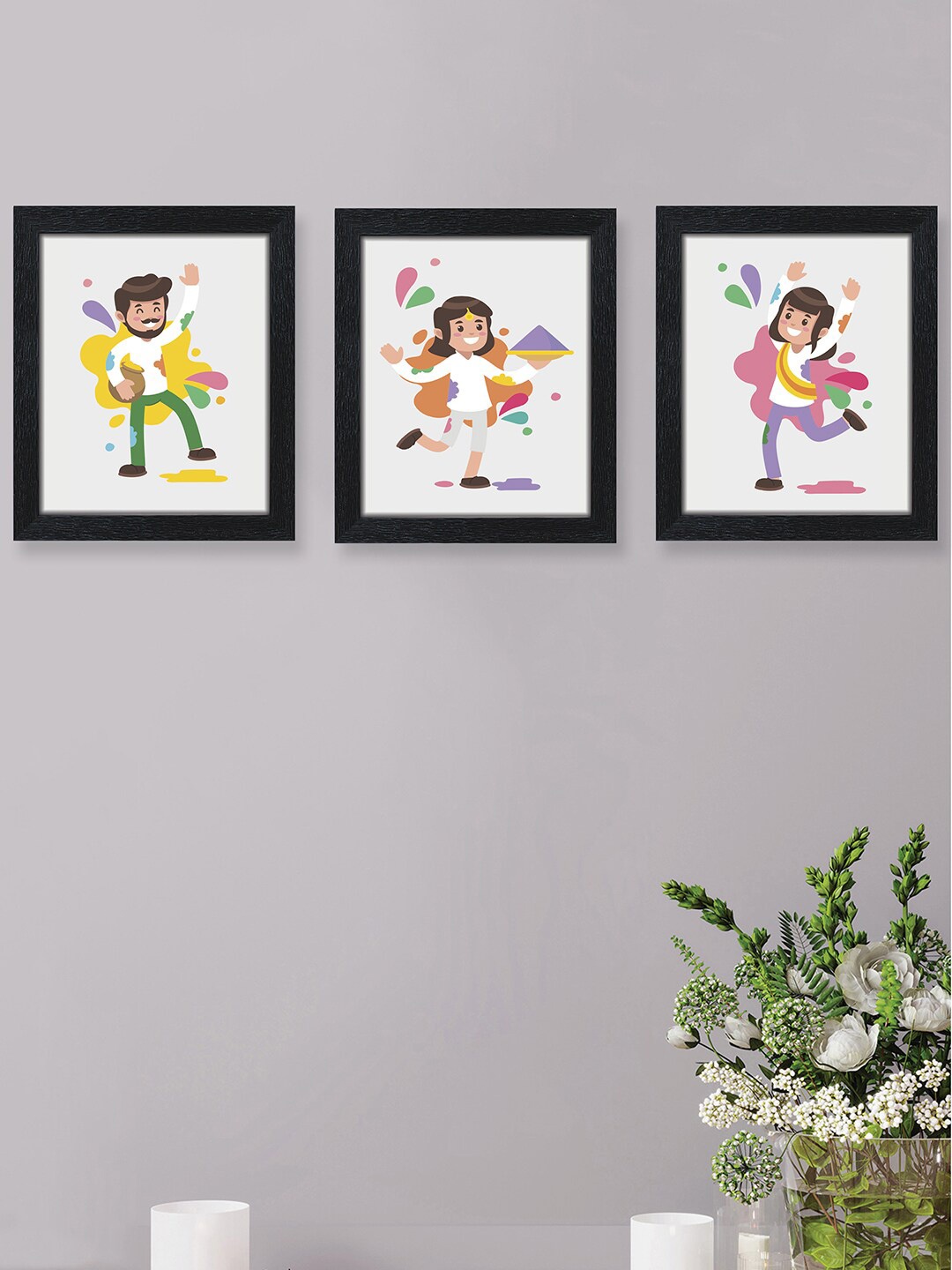 

nest ART 3 Pcs Multi-Coloured Happy Holi 2023 Painting Framed Wall Arts