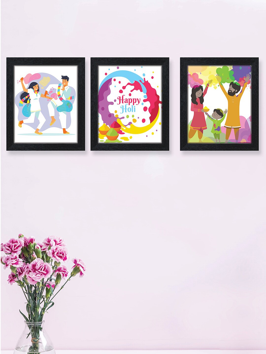 

nest ART 3 Pcs Multi-Coloured Lets Play Holi Painting Framed Wall Arts