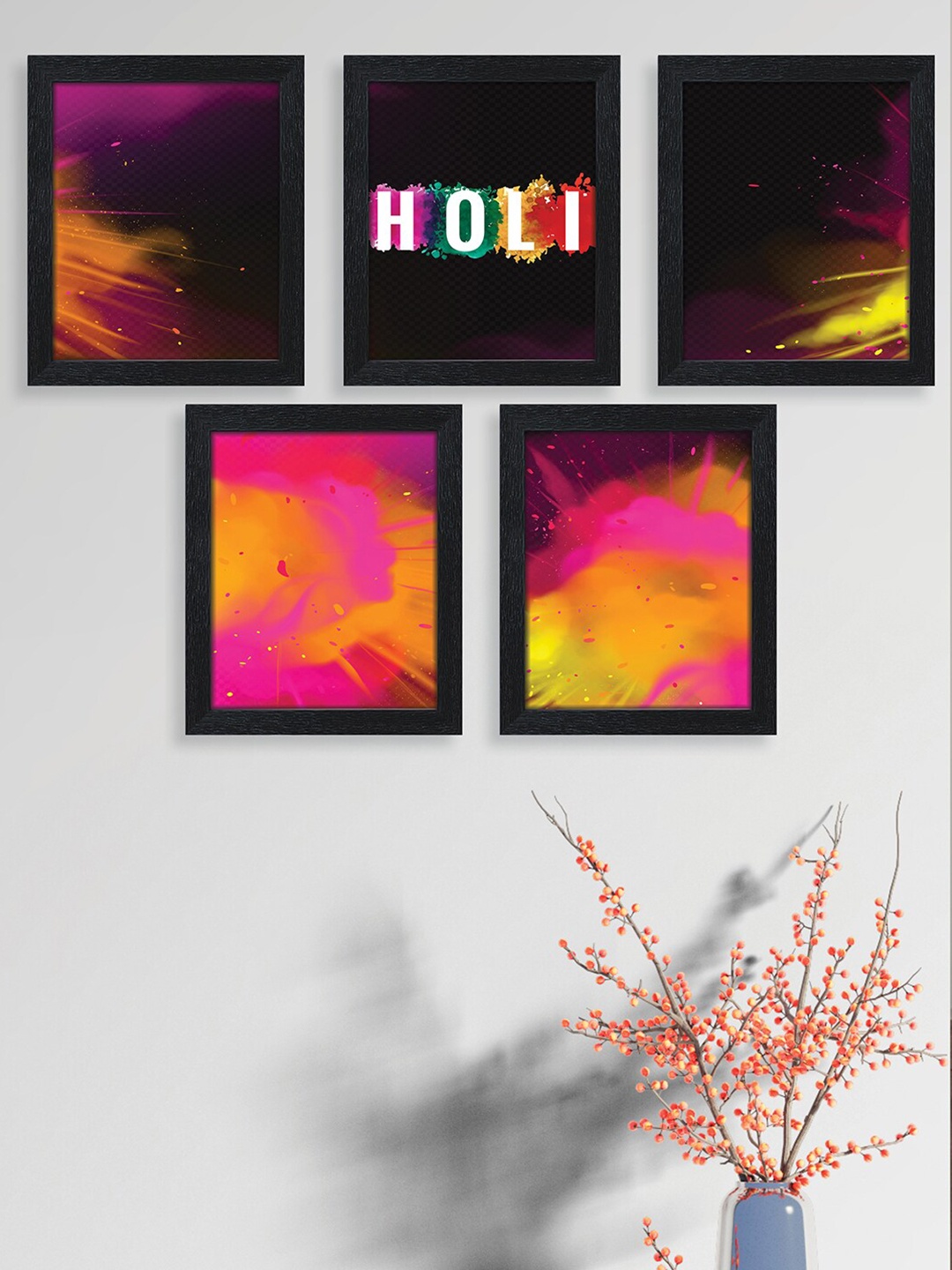 

nest ART 5 Pcs Pink & Yellow Holi Powder Painting Wall Art
