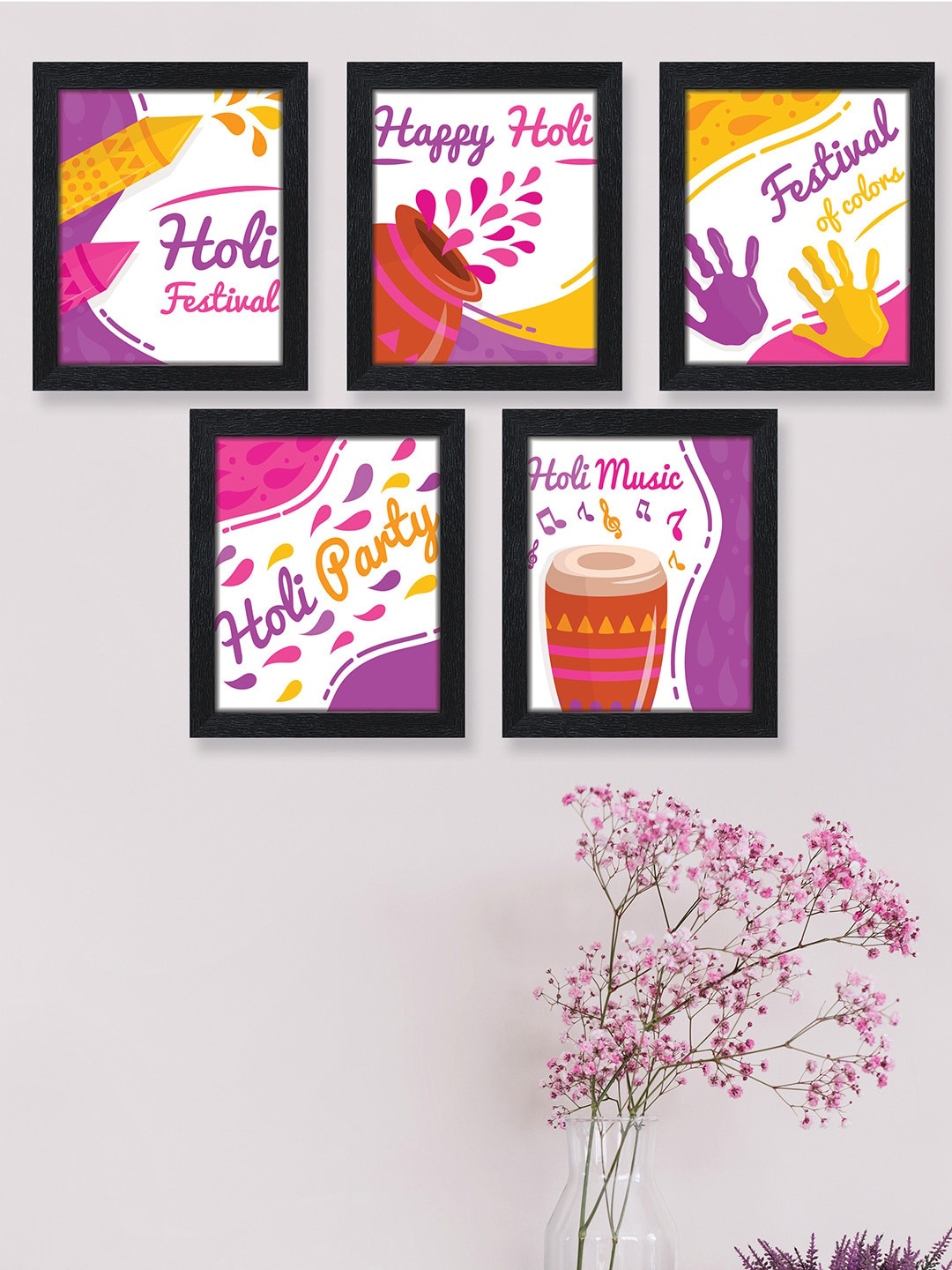 

nest ART 5 Pcs Pink & Purple Festival Of Colour Painting Wall Art