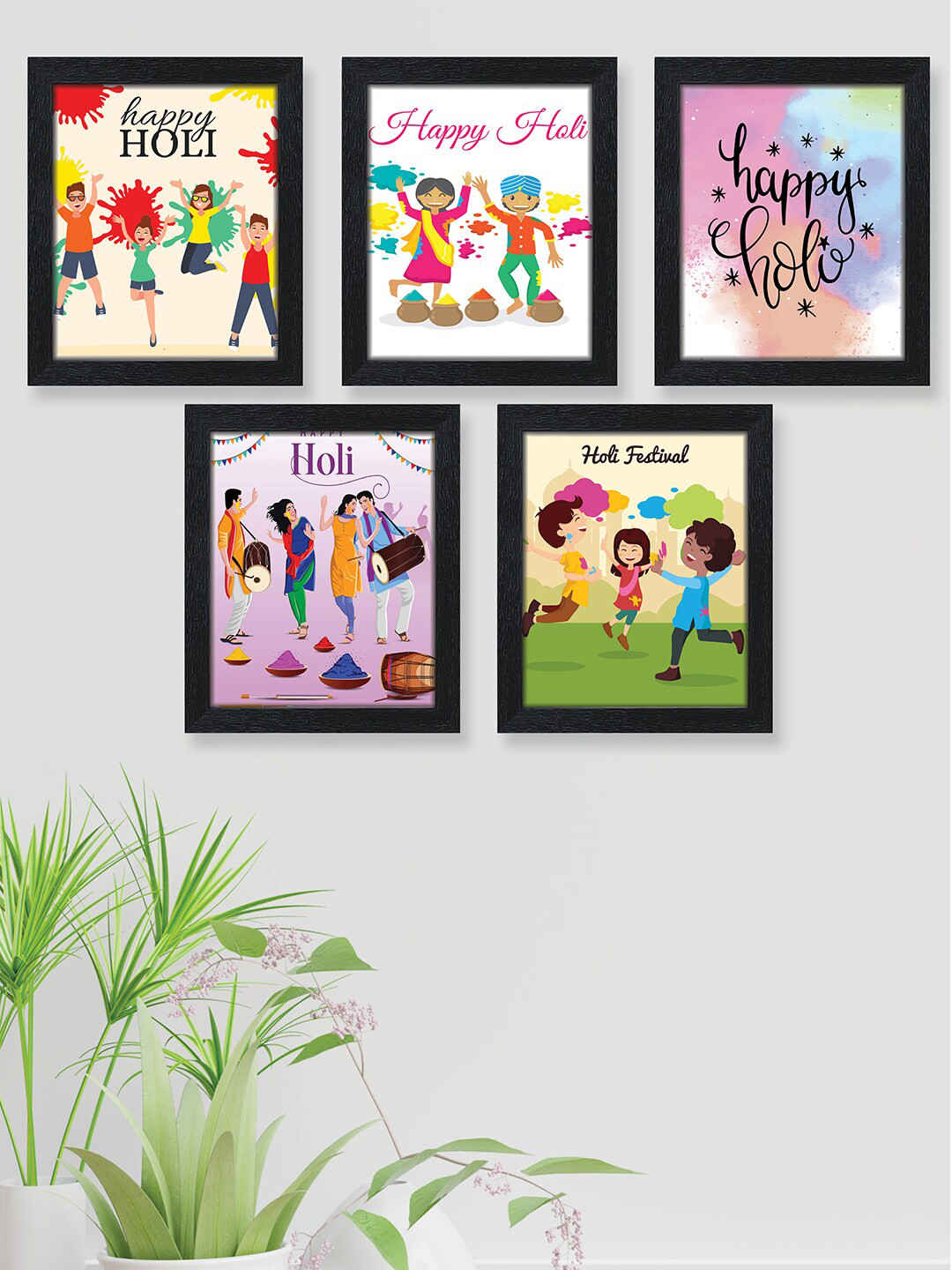 

nest ART 3 Pcs Multi-Coloured Holi Party Painting Framed Wall Arts