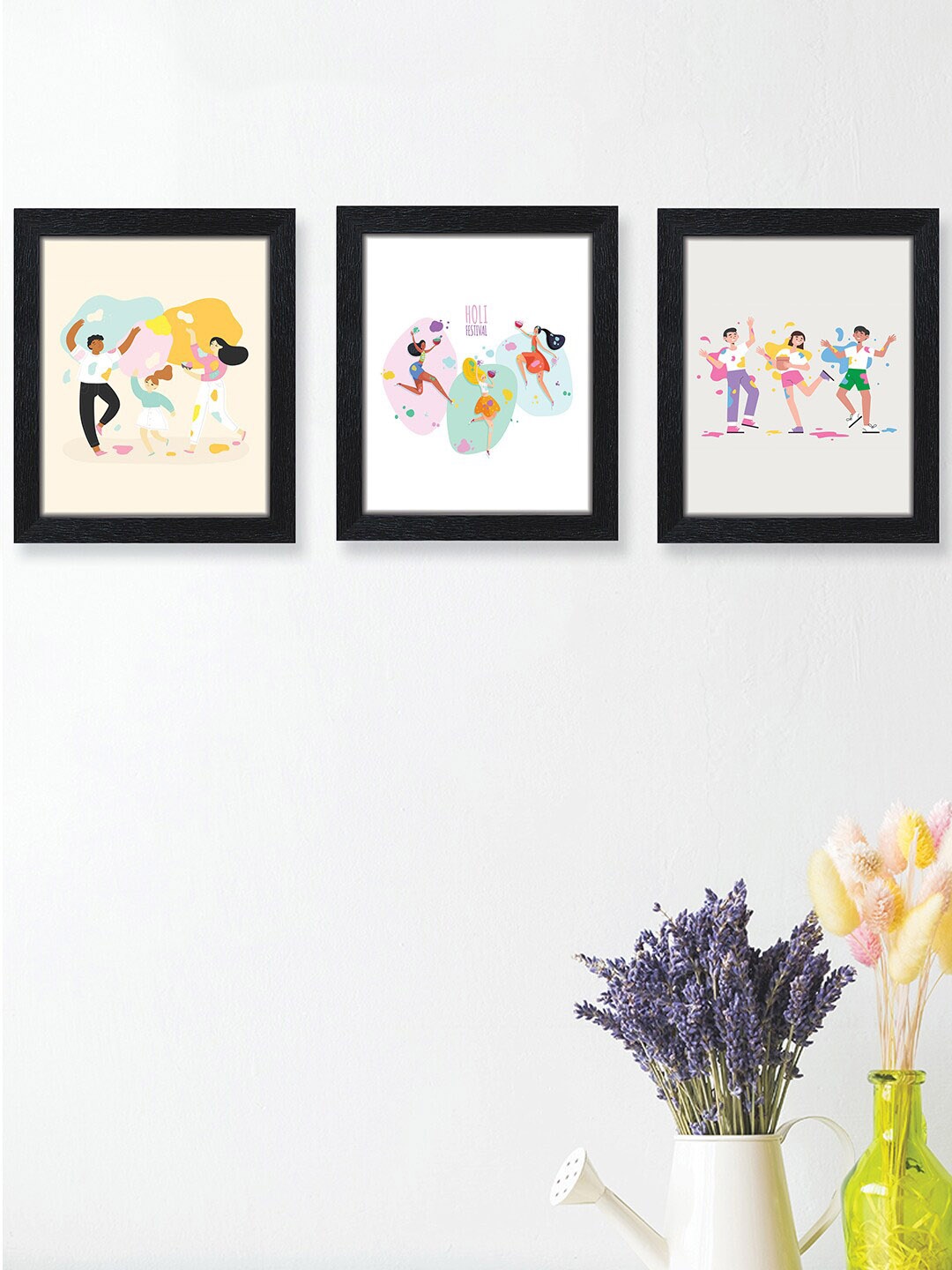 

nest ART 3 Pcs Holi Festival Painting Wall Art, White