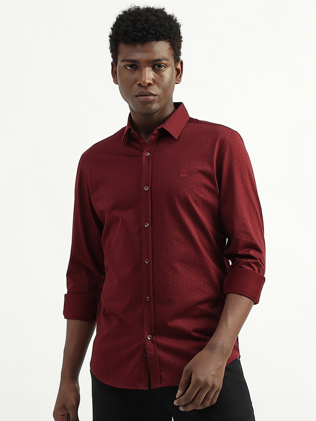 

United Colors of Benetton Micro Ditsy Printed Cotton Casual Shirt, Maroon