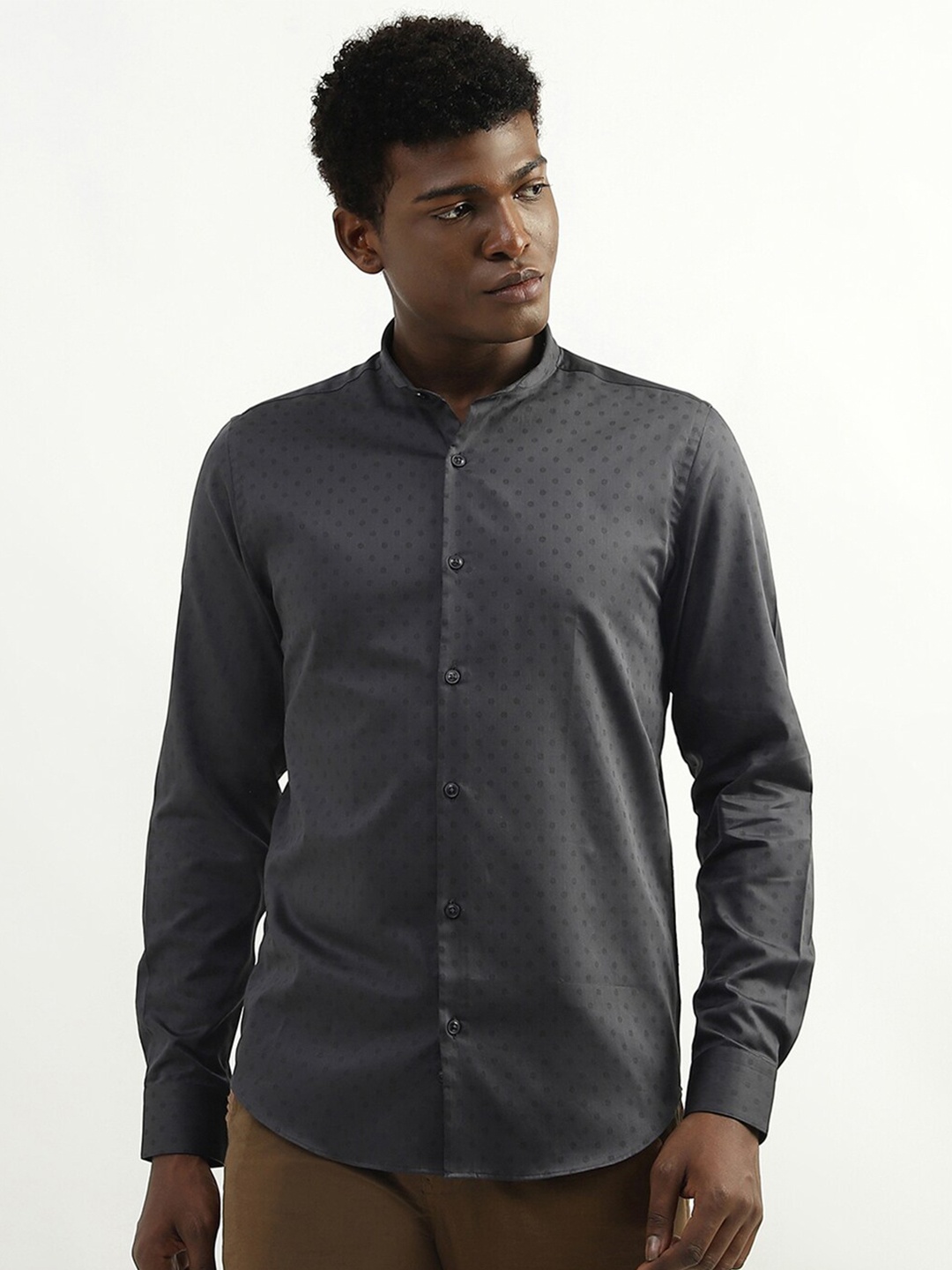 

United Colors of Benetton Slim Fit Micro Ditsy Printed Cotton Casual Shirt, Grey
