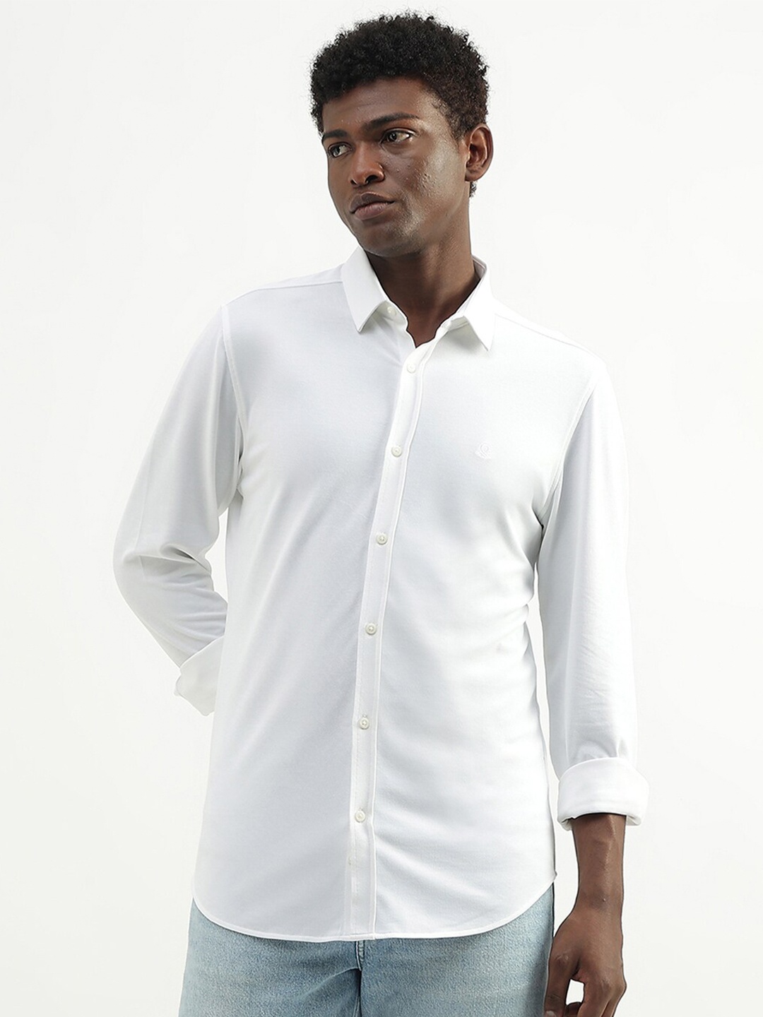 United Colors of Benetton Spread Collar Casual Shirt, White