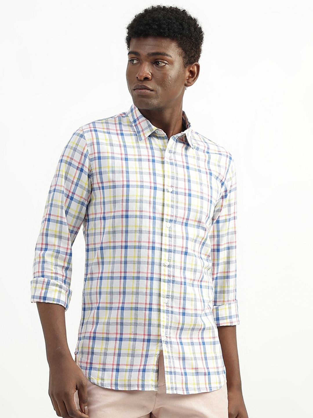 

United Colors of Benetton Slim Fit Checked Casual Shirt, White