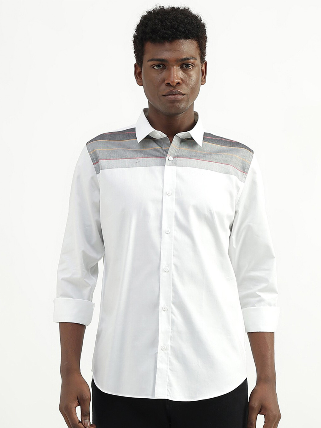 

United Colors of Benetton Slim Fit Horizontal Striped Casual Cotton Shirt, White