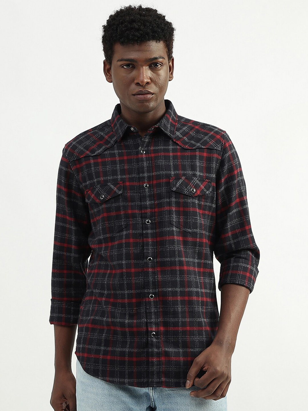 

United Colors of Benetton Tartan Checked Cotton Casual Shirt, Black