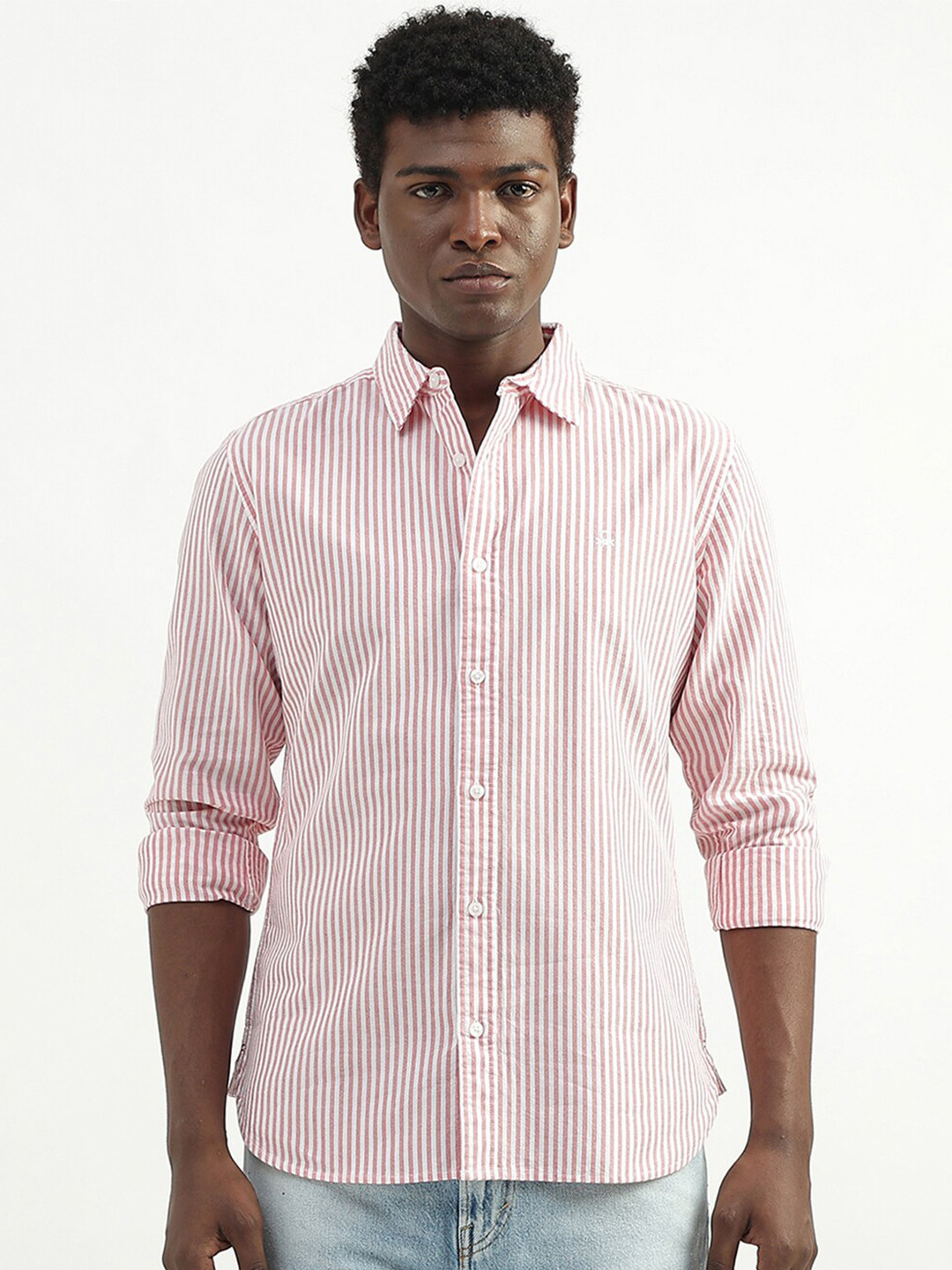 

United Colors of Benetton Spread Collar Striped Casual Shirt, Red