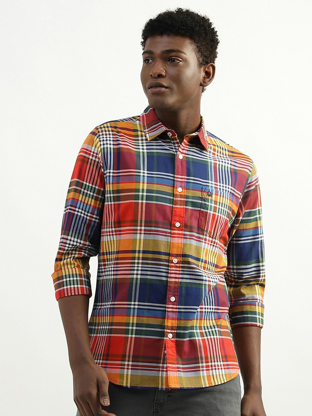 

United Colors of Benetton Slim Fit Tartan Checked Cotton Casual Shirt, Red