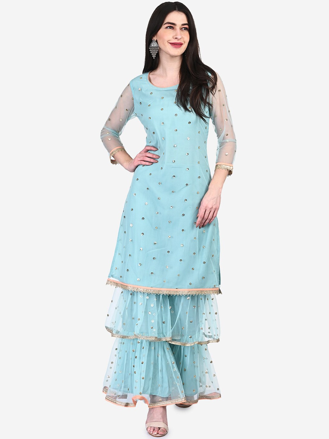 

Be Indi Ethnic Motifs Embroidered Kurta with Sharara, Blue