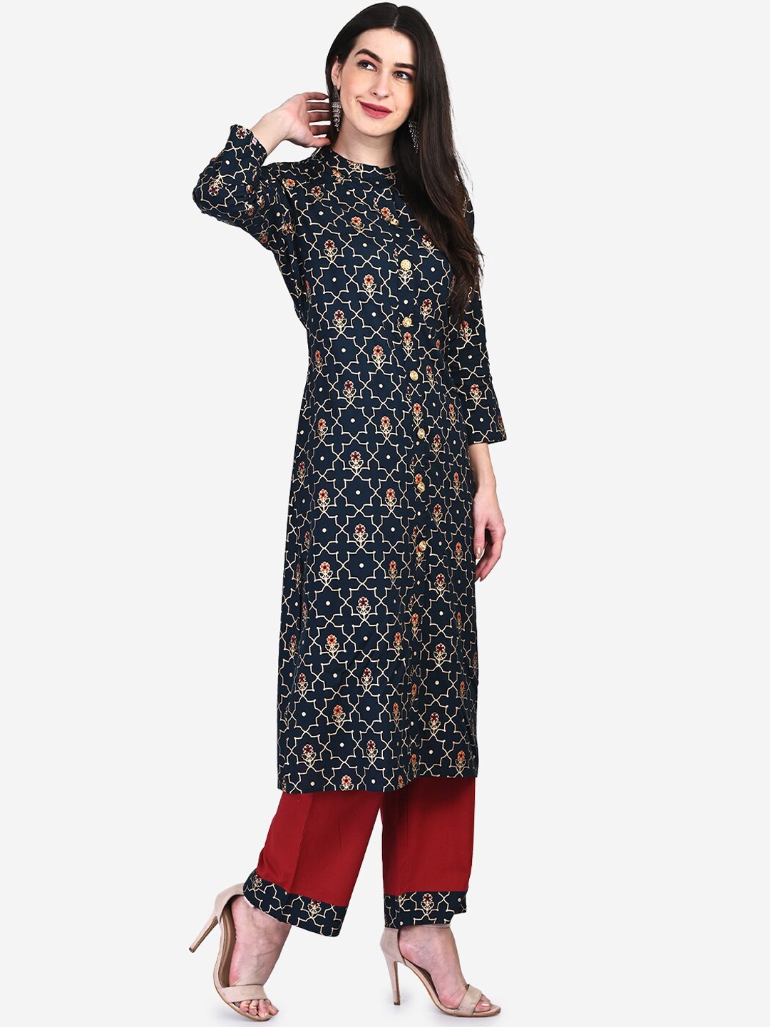 

Be Indi Ethnic Motifs Printed Pure Cotton Kurta with Trousers, Green