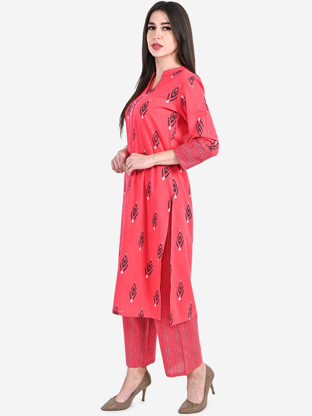 

Be Indi Ethnic Motifs Printed Pure Cotton Kurta With Trousers, Fuchsia