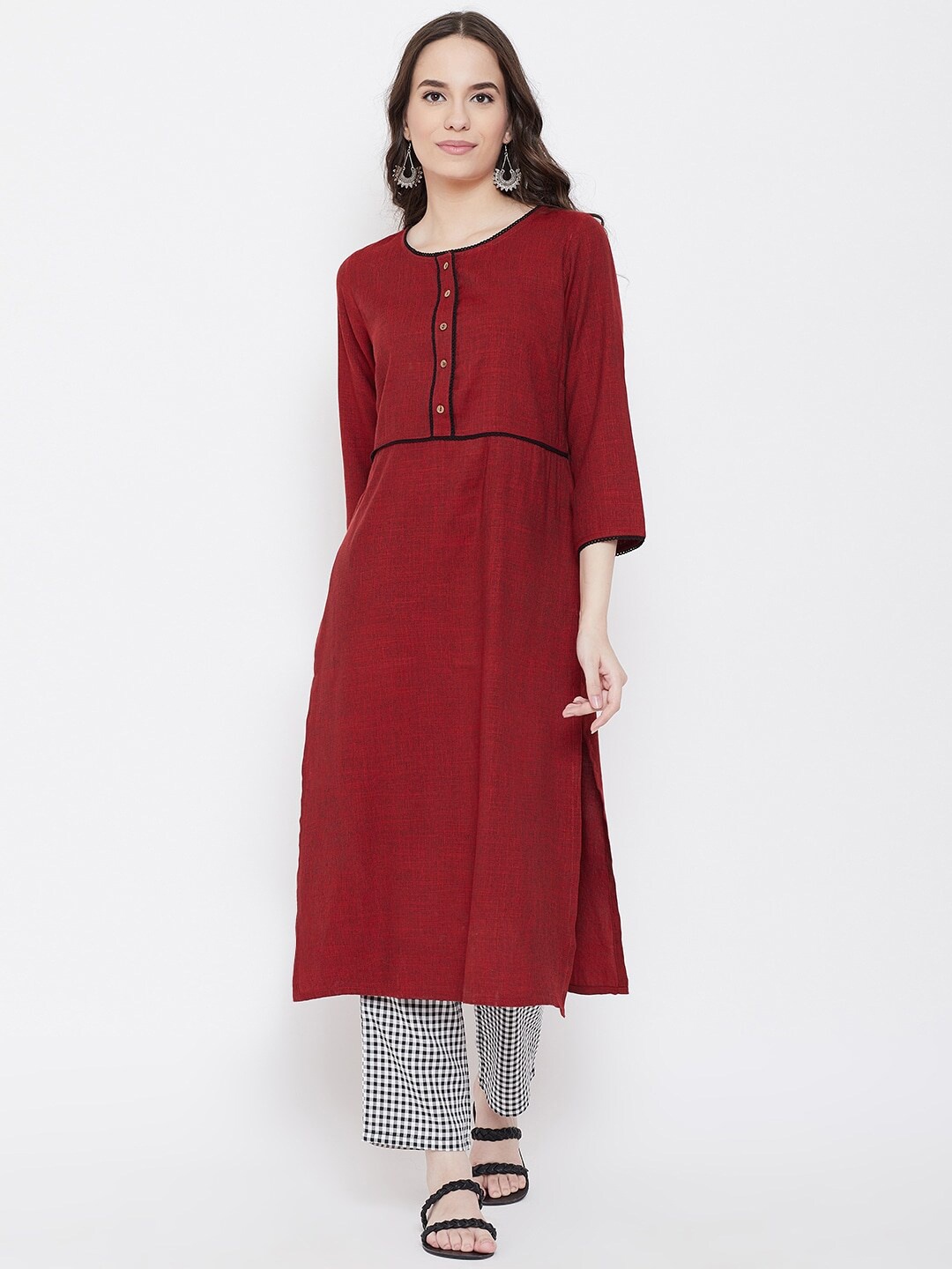 

Be Indi Round Neck Pure Cotton Kurta with Palazzos, Maroon