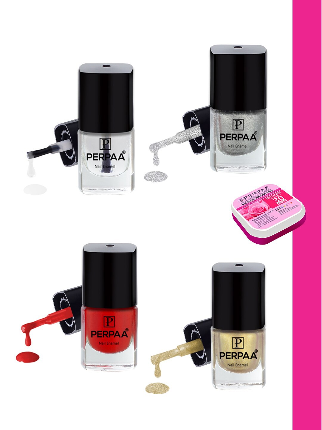 

PERPAA Set of 4 Trendy Quick-Drying & Long Lasting Gel Nail Enamel - 5 ml each, Multi