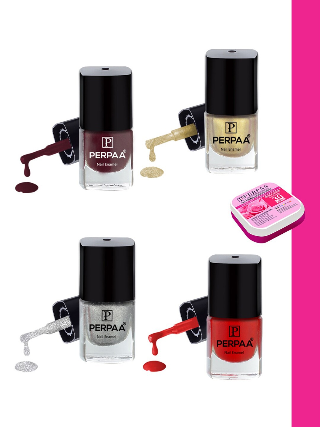 

PERPAA Set of 4 Trendy Quick-Drying & Long Lasting Gel Nail Enamel - 5 ml each, Multi