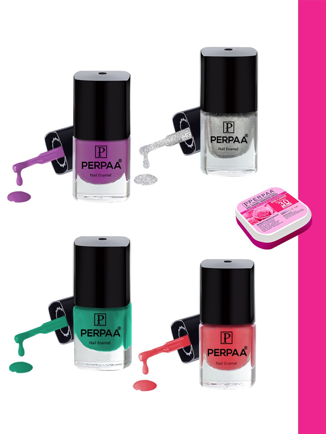 

PERPAA Set of 4 Trendy Quick-Drying & Long Lasting Gel Nail Enamel - 5 ml each, Multi