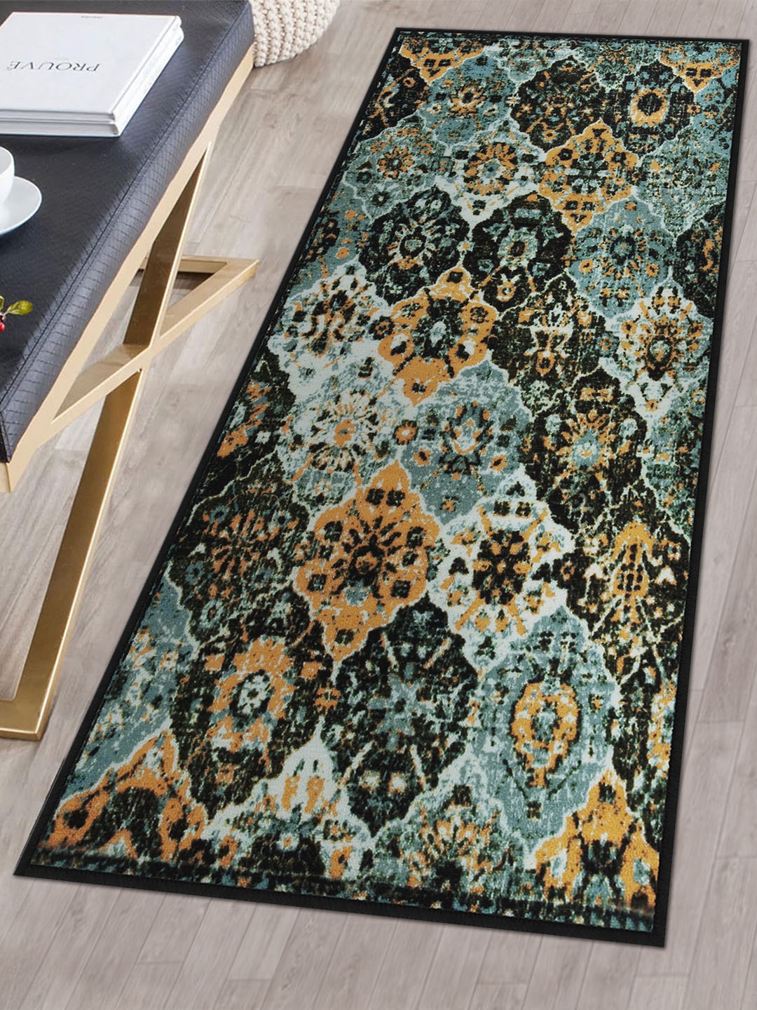 Story@home Blue & Brown Printed Anti-skid Floor Carpet