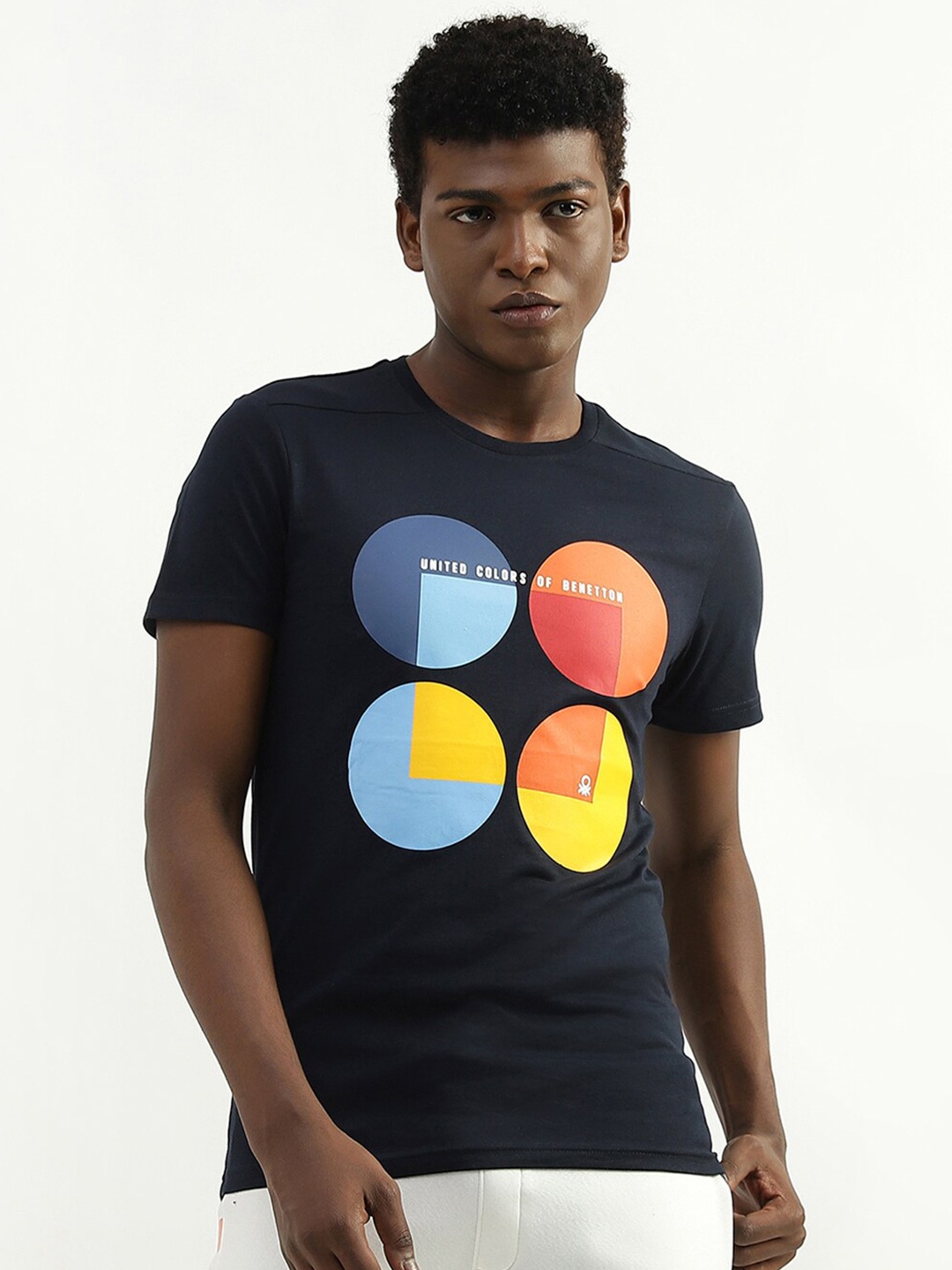 

United Colors of Benetton Graphic Printed Cotton T-shirt, Navy blue