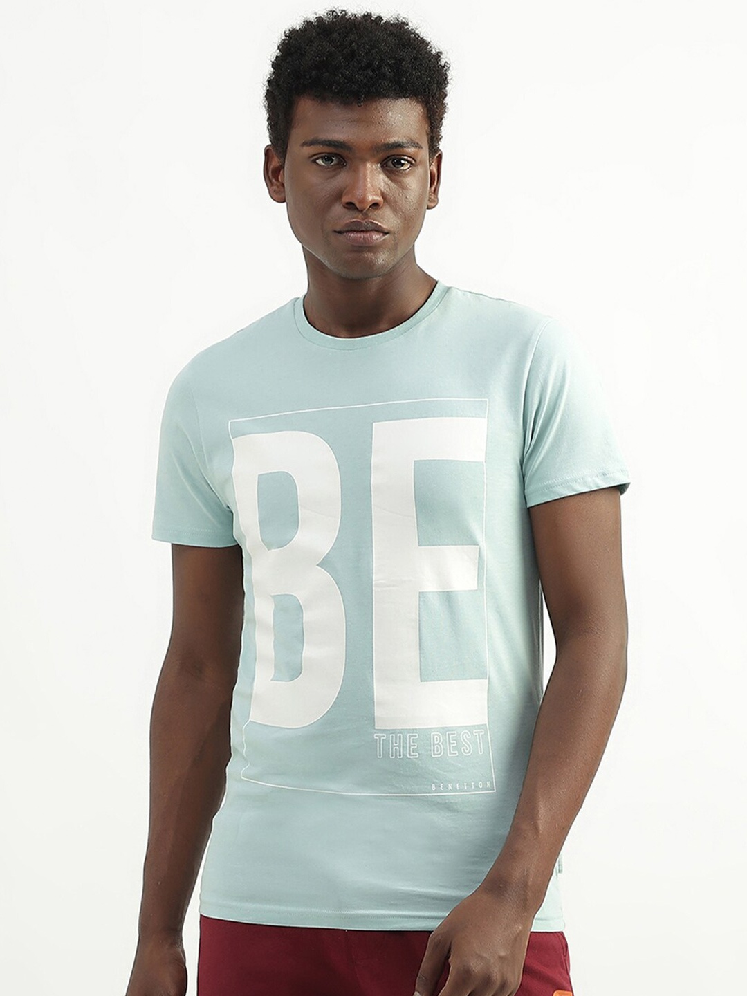 

United Colors of Benetton Typography Printed Cotton T-shirt, Sea green