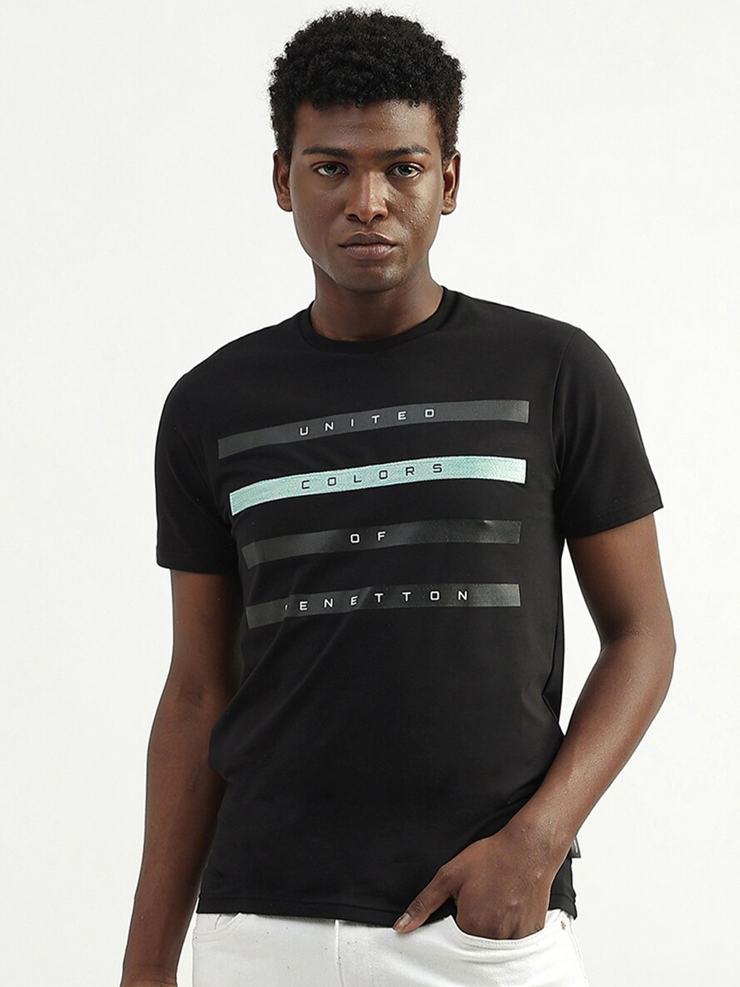 

United Colors of Benetton Typography Printed Cotton T-shirt, Black