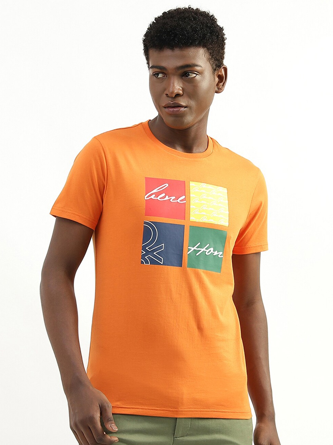 

United Colors of Benetton Typography Printed Cotton T-shirt, Orange