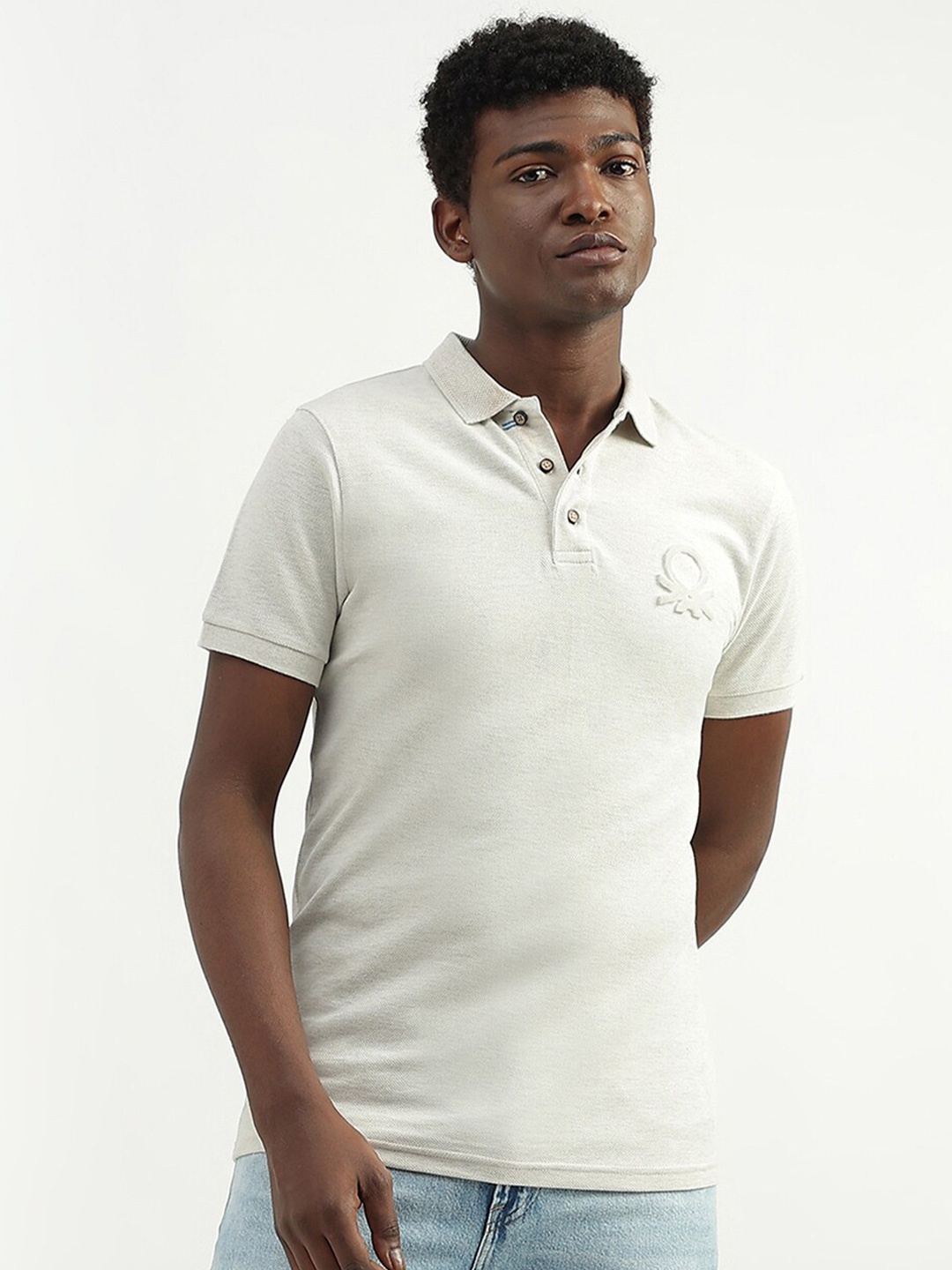 

United Colors of Benetton Polo Collar Cotton T-shirt, Off white