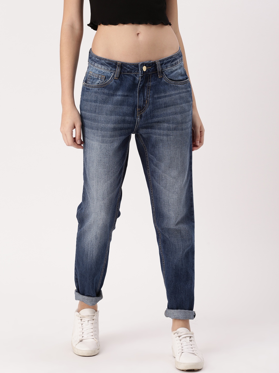 

DressBerry Women Blue Boyfriend Fit Mid-Rise Clean Look Jeans