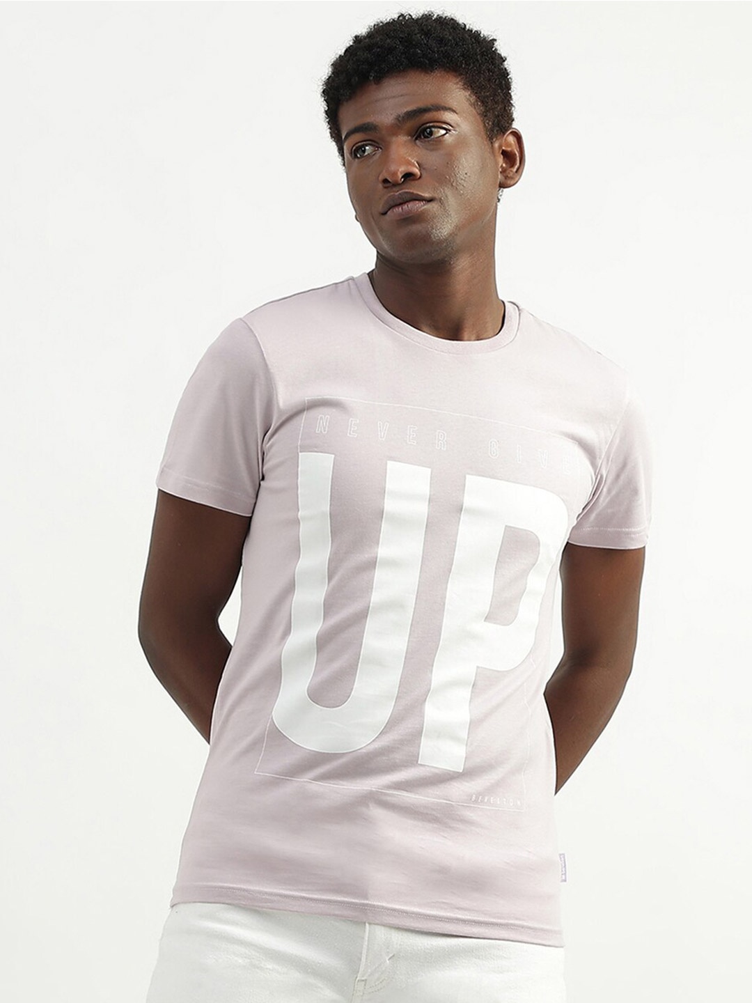 

United Colors of Benetton Typography Printed Cotton T-shirt, Lavender