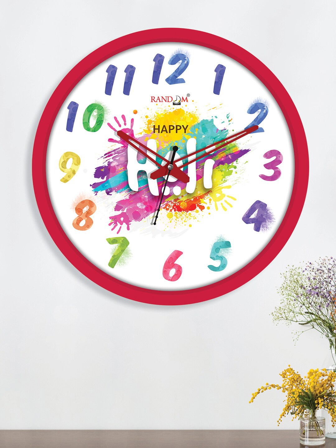 

RANDOM Holi Red & Blue Printed Contemporary Wall Clock